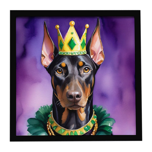 Doberman Pinscher King of Mardi Gras Framed Metal Print