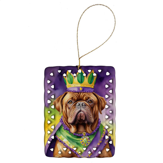 Dogue de Bordeaux King of Mardi Gras Porcelain Ornament