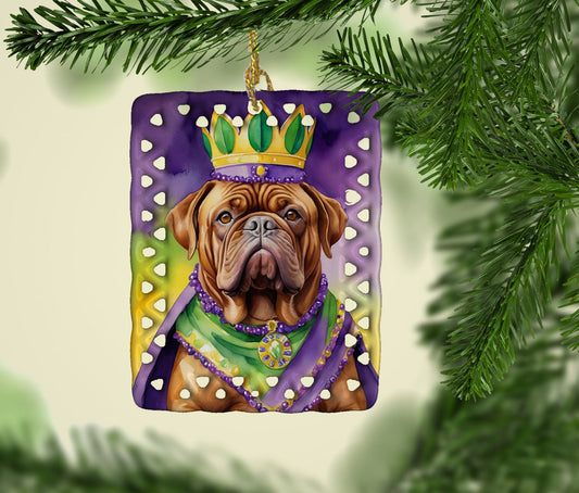 Dogue de Bordeaux King of Mardi Gras Porcelain Ornament