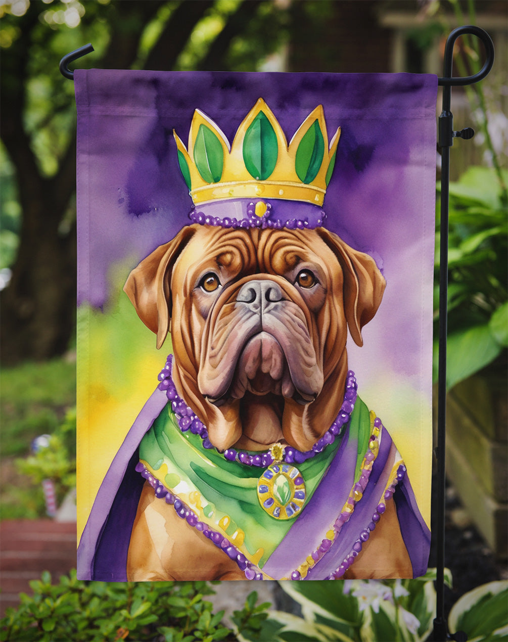 Dogue de Bordeaux King of Mardi Gras Garden Flag - Vibrant Dog-Themed Yard Decor by Caroline's Treasures