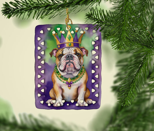 English Bulldog King of Mardi Gras Porcelain Ornament