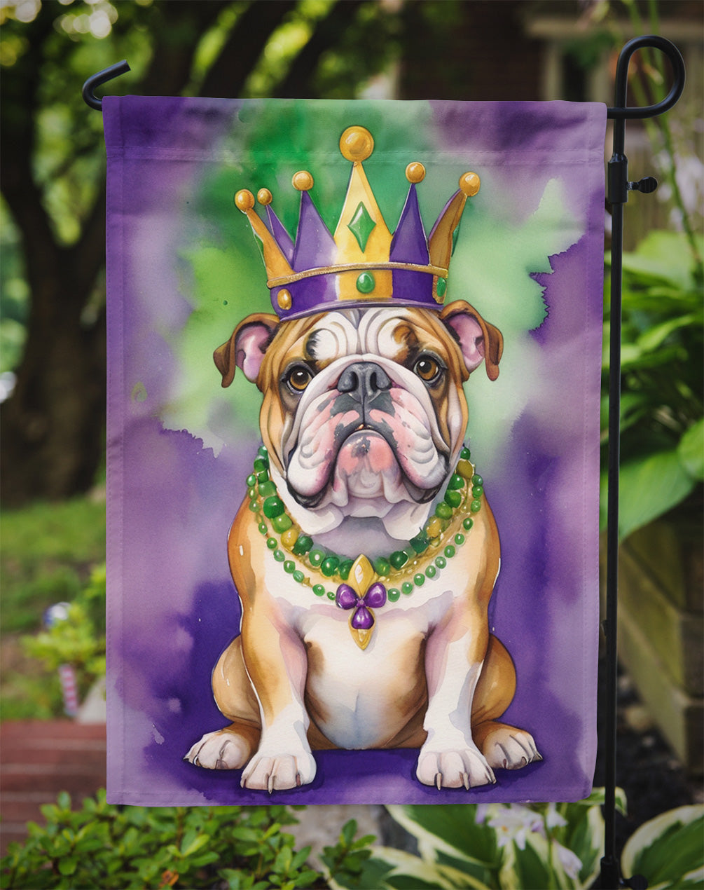 English Bulldog King of Mardi Gras Garden Flag - Vibrant Dog-Themed Yard Decor by Caroline's Treasures