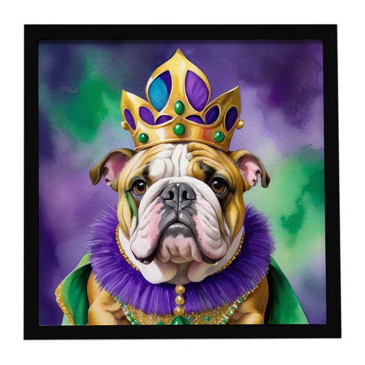 English Bulldog King of Mardi Gras Framed Metal Print