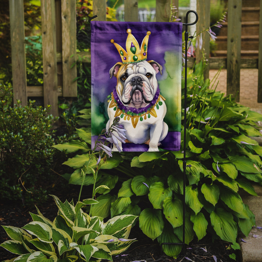 English Bulldog King of Mardi Gras Garden Flag - Vibrant Dog-Themed Yard Decor by Caroline's Treasures