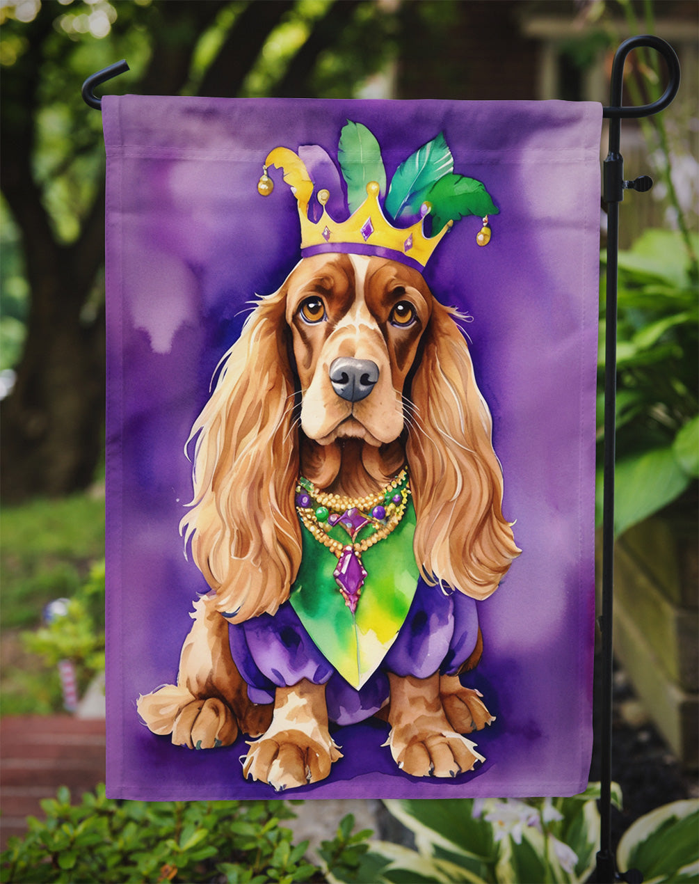 English Cocker Spaniel King of Mardi Gras Garden Flag - Vibrant Dog-Themed Yard Decor by Caroline's Treasures