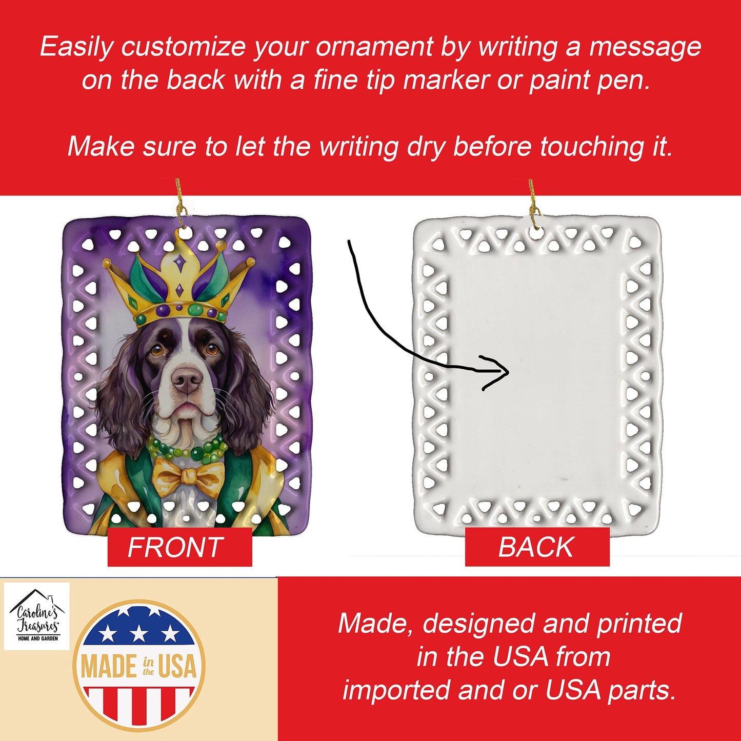 English Springer Spaniel King of Mardi Gras Porcelain Ornament
