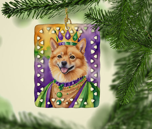 Finnish Spitz King of Mardi Gras Porcelain Ornament