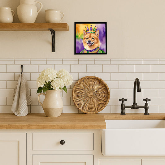 Finnish Spitz King of Mardi Gras Framed Metal Print