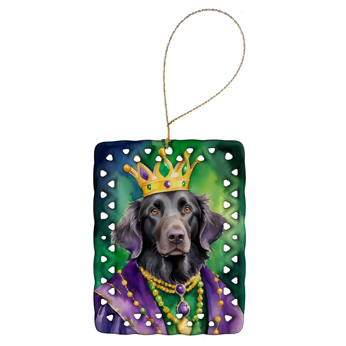 Flat-Coated Retriever King of Mardi Gras Porcelain Ornament