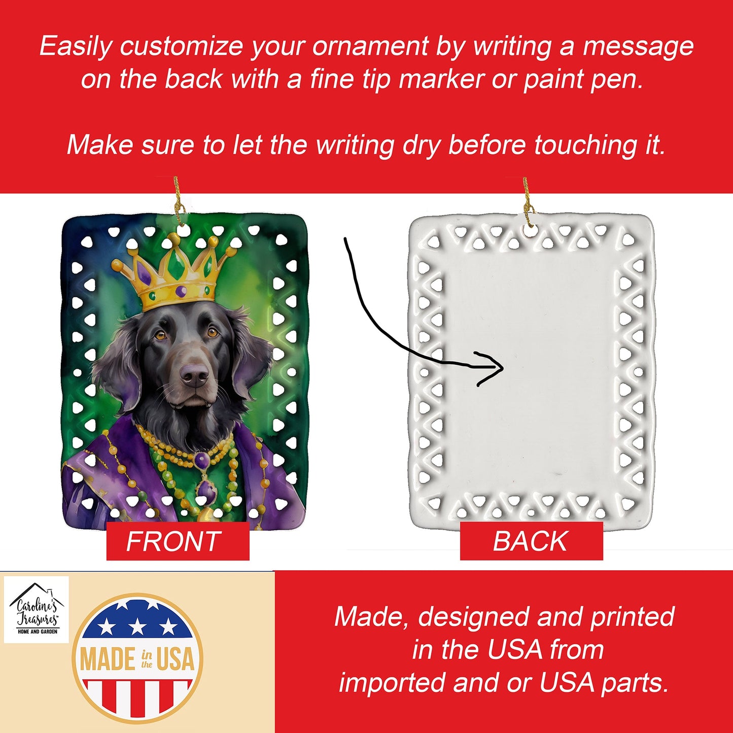 Flat-Coated Retriever King of Mardi Gras Porcelain Ornament