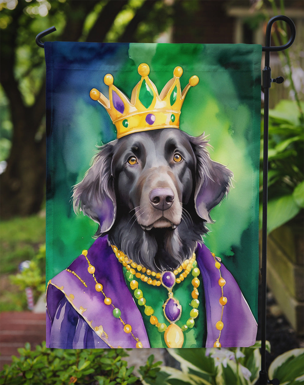 Flat-Coated Retriever King of Mardi Gras Garden Flag - Vibrant Dog-Themed Yard Decor by Caroline's Treasures