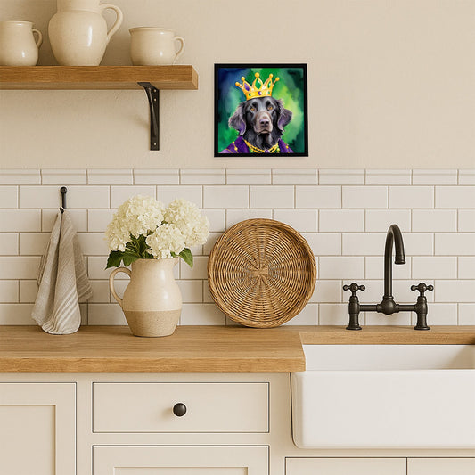 Flat-Coated Retriever King of Mardi Gras Framed Metal Print