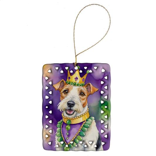 Fox Terrier King of Mardi Gras Porcelain Ornament