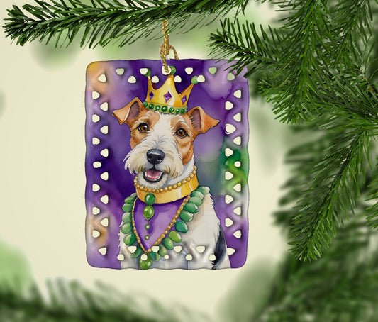 Fox Terrier King of Mardi Gras Porcelain Ornament