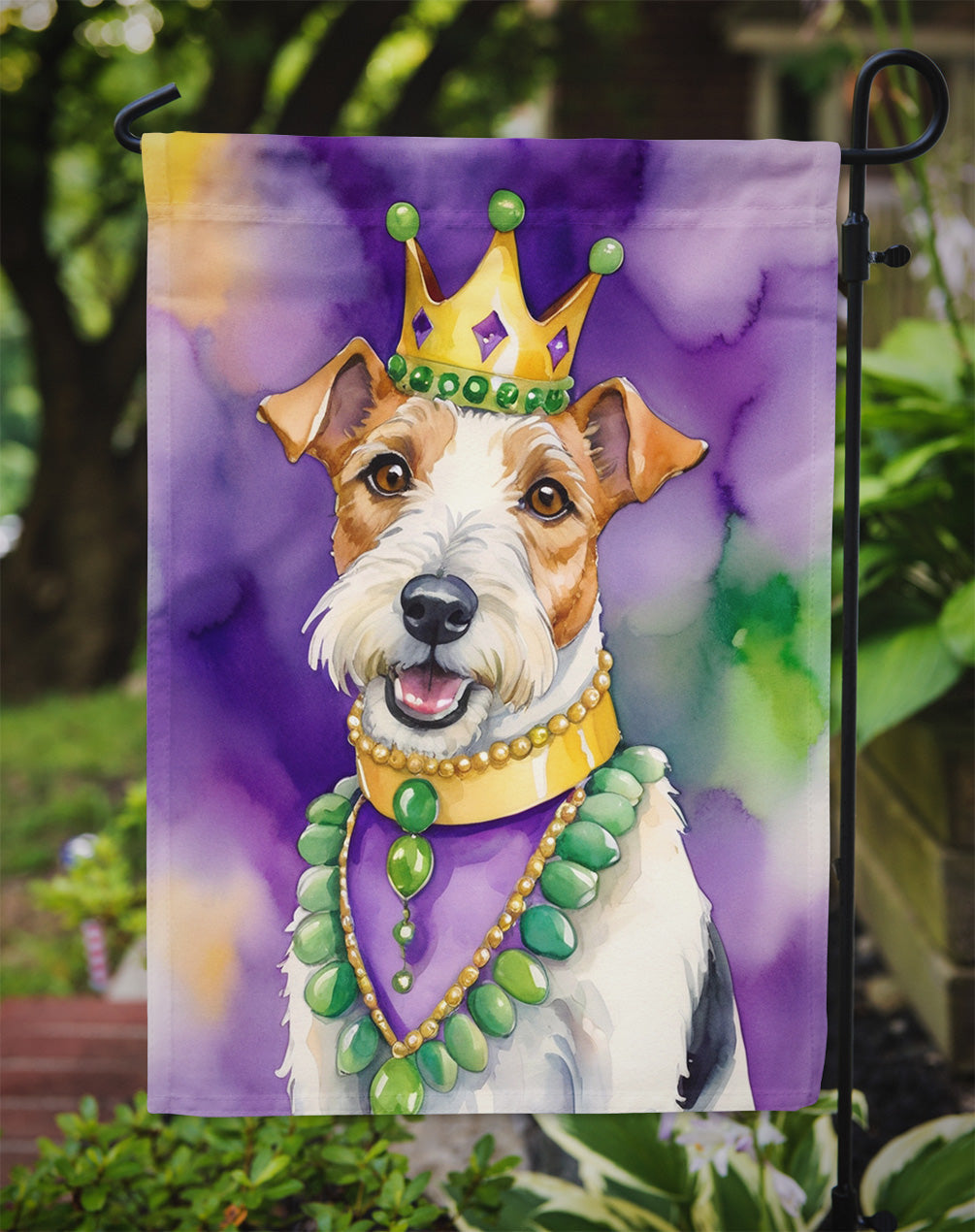 Fox Terrier King of Mardi Gras Garden Flag - Vibrant Dog-Themed Yard Decor by Caroline's Treasures
