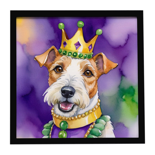 Fox Terrier King of Mardi Gras Framed Metal Print