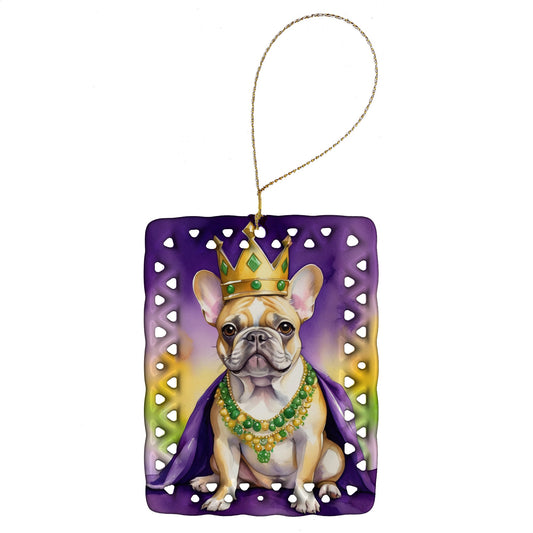 French Bulldog King of Mardi Gras Porcelain Ornament