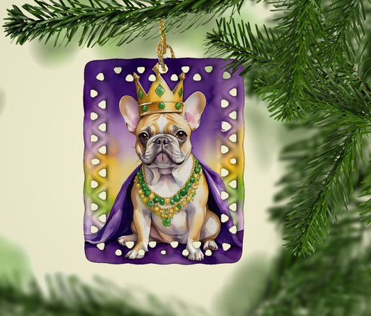 French Bulldog King of Mardi Gras Porcelain Ornament