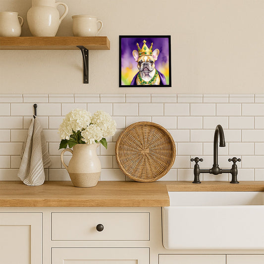 French Bulldog King of Mardi Gras Framed Metal Print