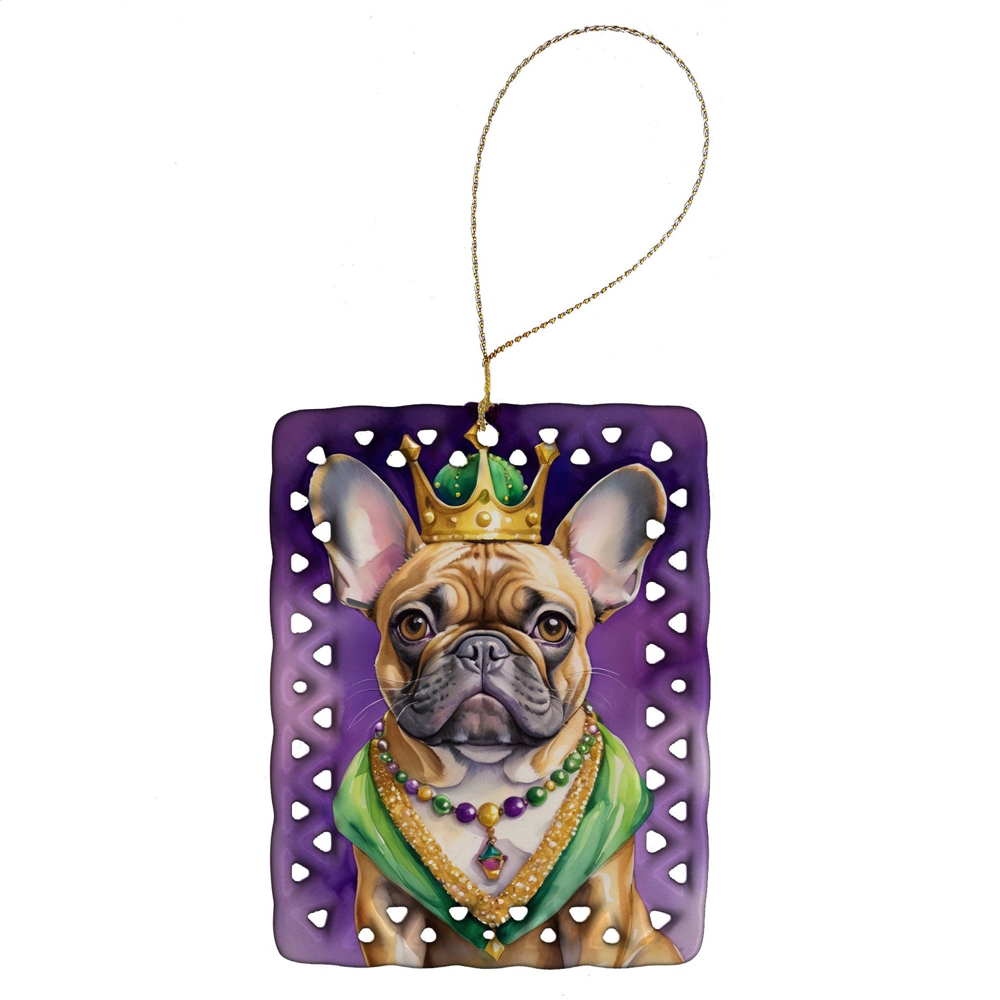 French Bulldog King of Mardi Gras Porcelain Ornament