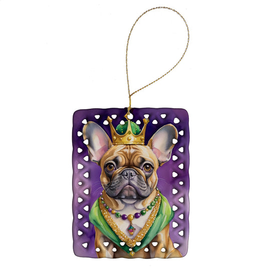 French Bulldog King of Mardi Gras Porcelain Ornament