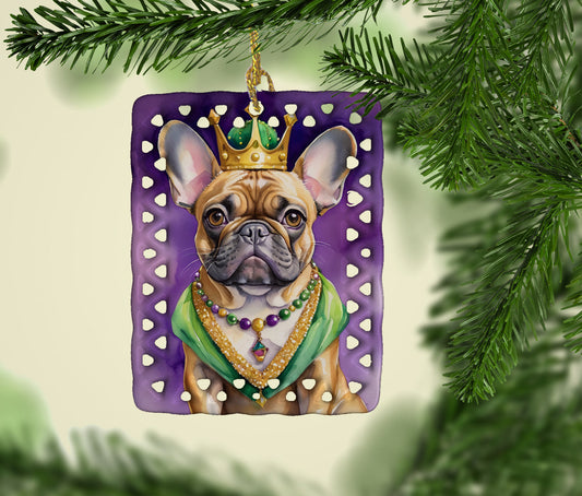 French Bulldog King of Mardi Gras Porcelain Ornament