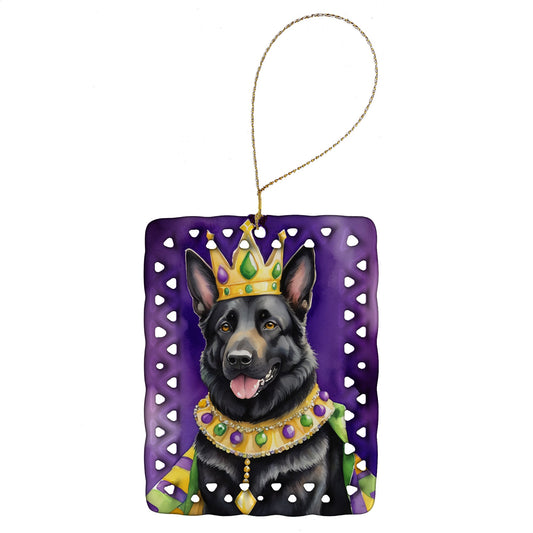 Black German Shepherd King of Mardi Gras Porcelain Ornament