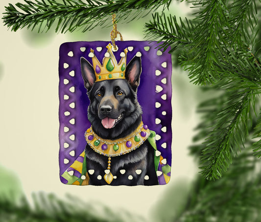 Black German Shepherd King of Mardi Gras Porcelain Ornament