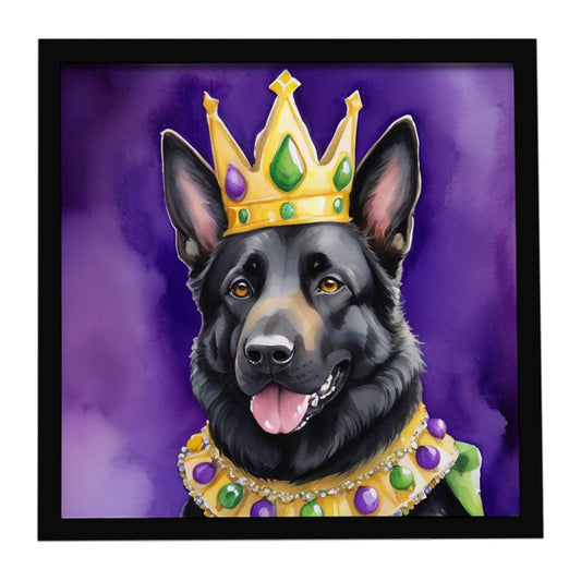 Black German Shepherd King of Mardi Gras Framed Metal Print