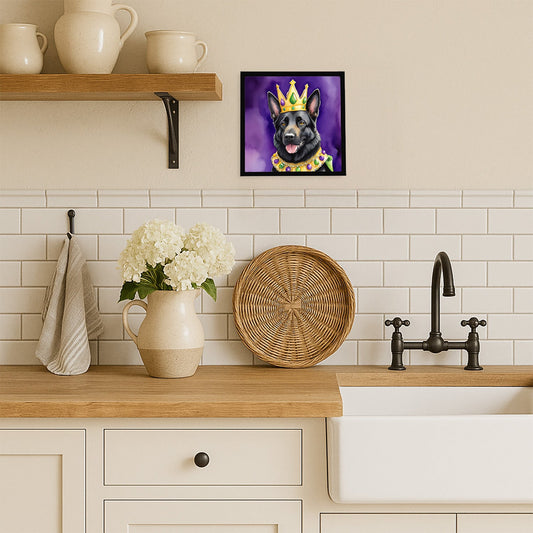 Black German Shepherd King of Mardi Gras Framed Metal Print