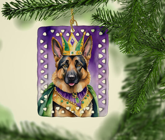 German Shepherd King of Mardi Gras Porcelain Ornament