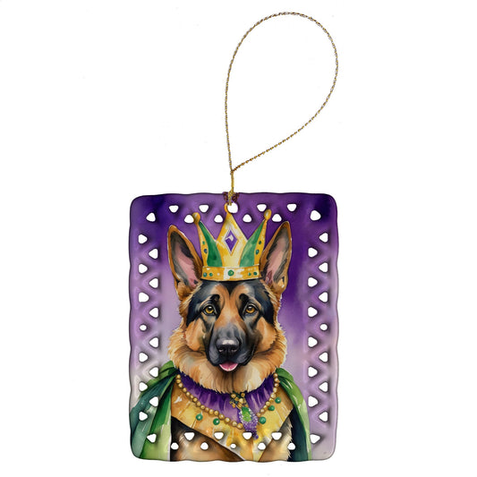 German Shepherd King of Mardi Gras Porcelain Ornament