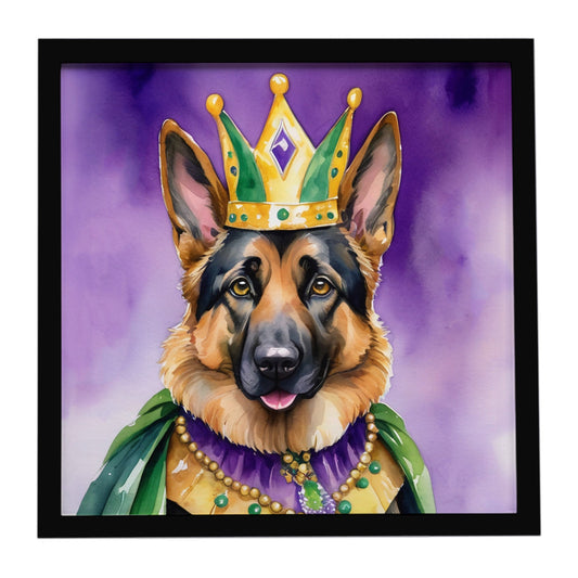 German Shepherd King of Mardi Gras Framed Metal Print