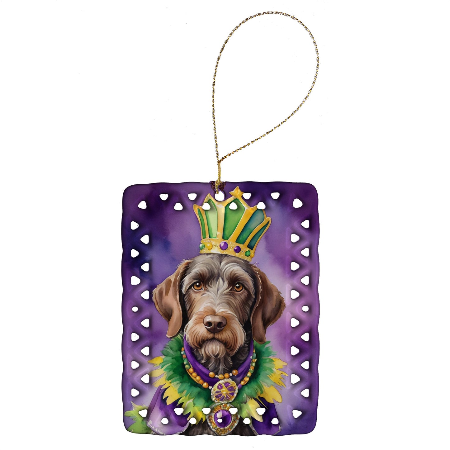 German Wirehaired Pointer King of Mardi Gras Porcelain Ornament