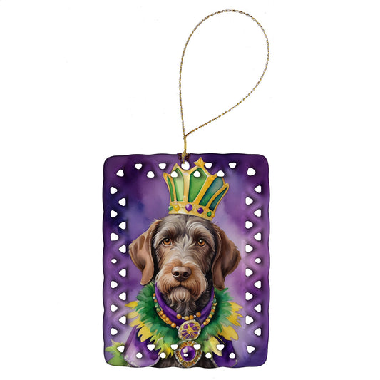 German Wirehaired Pointer King of Mardi Gras Porcelain Ornament