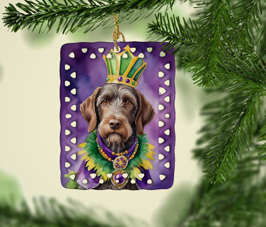 German Wirehaired Pointer King of Mardi Gras Porcelain Ornament