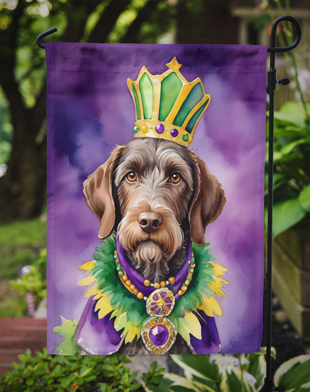 German Wirehaired Pointer King of Mardi Gras Garden Flag - Vibrant Dog-Themed Yard Decor by Caroline's Treasures