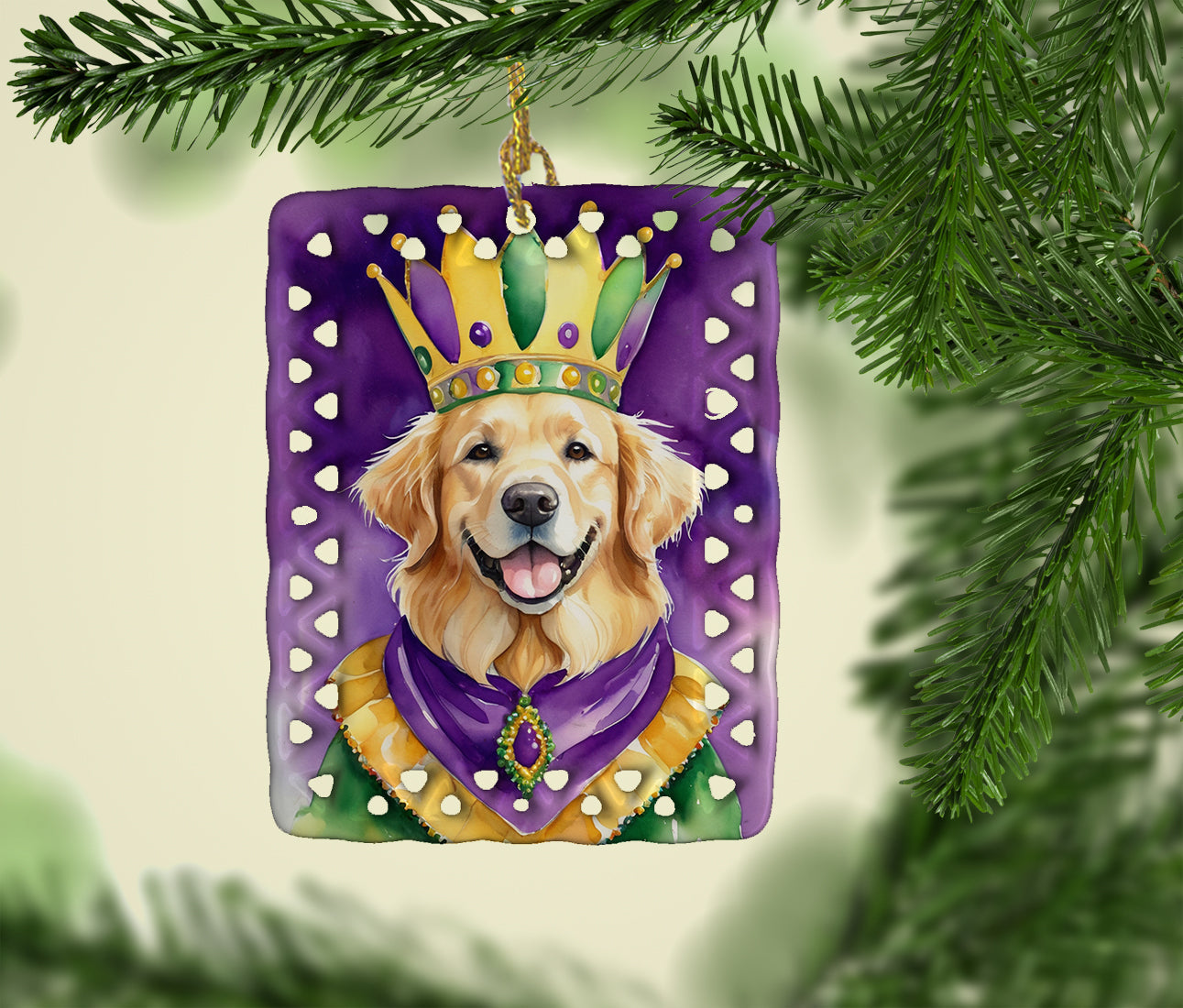 Golden Retriever King of Mardi Gras Porcelain Ornament