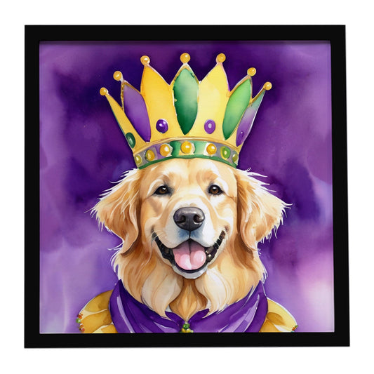 Golden Retriever King of Mardi Gras Framed Metal Print