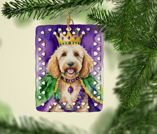 Goldendoodle King of Mardi Gras Porcelain Ornament