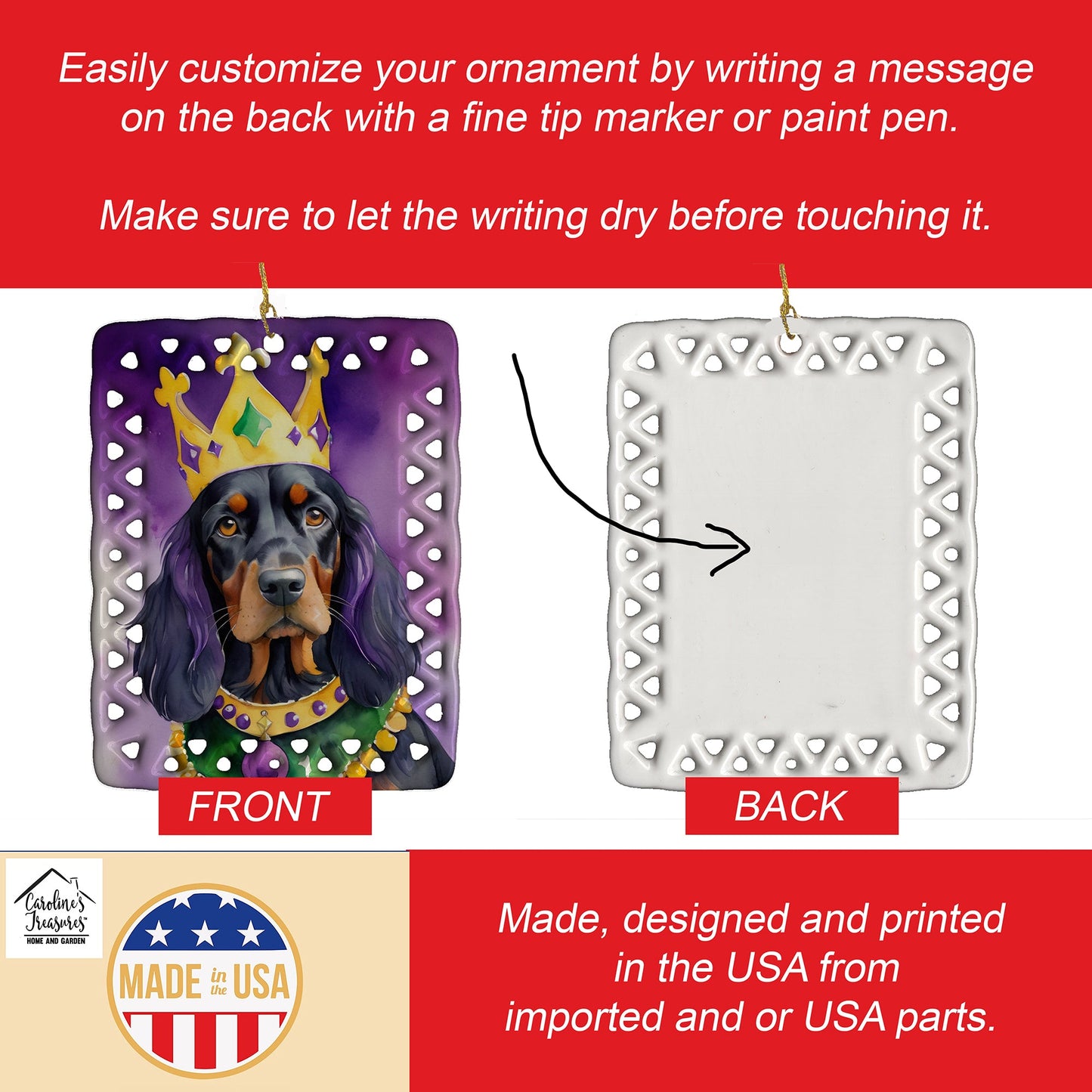 Gordon Setter King of Mardi Gras Porcelain Ornament