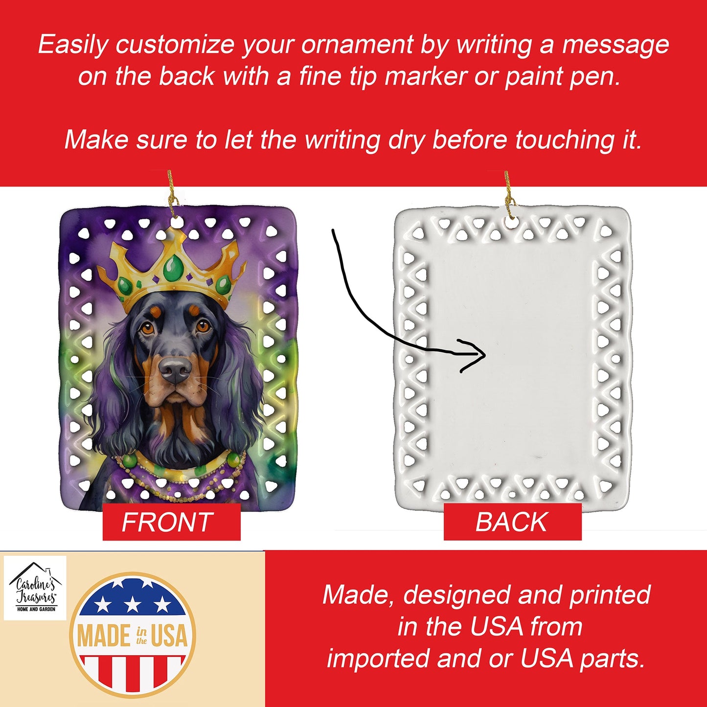Gordon Setter King of Mardi Gras Porcelain Ornament
