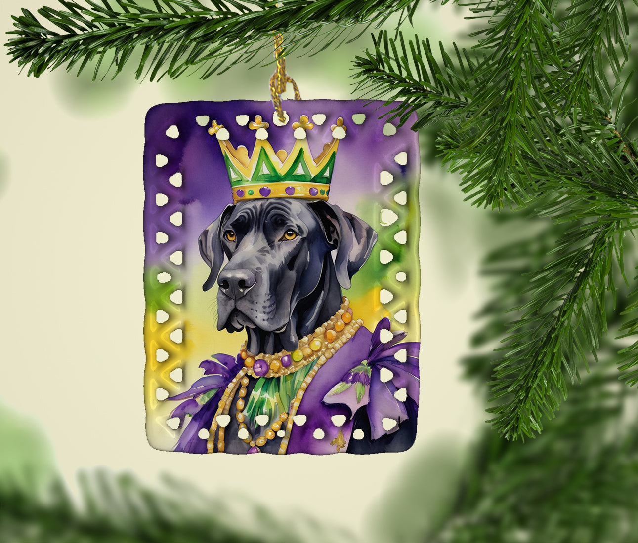 Great Dane King of Mardi Gras Porcelain Ornament