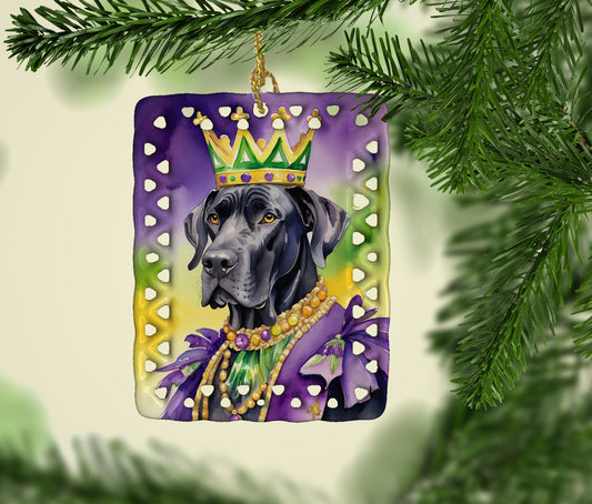Great Dane King of Mardi Gras Porcelain Ornament