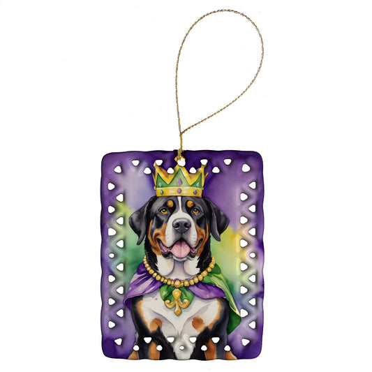 Greater Swiss Mountain Dog King of Mardi Gras Porcelain Ornament