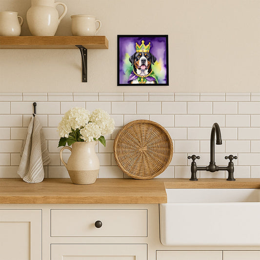 Greater Swiss Mountain Dog King of Mardi Gras Framed Metal Print