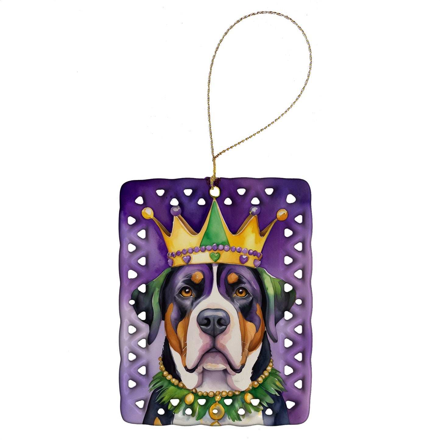 Greater Swiss Mountain Dog King of Mardi Gras Porcelain Ornament