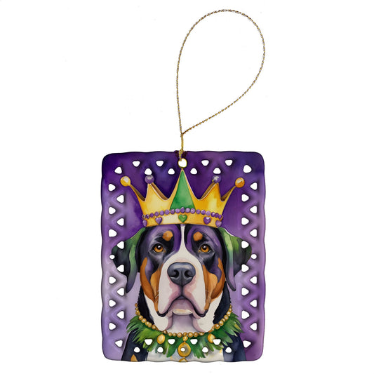 Greater Swiss Mountain Dog King of Mardi Gras Porcelain Ornament