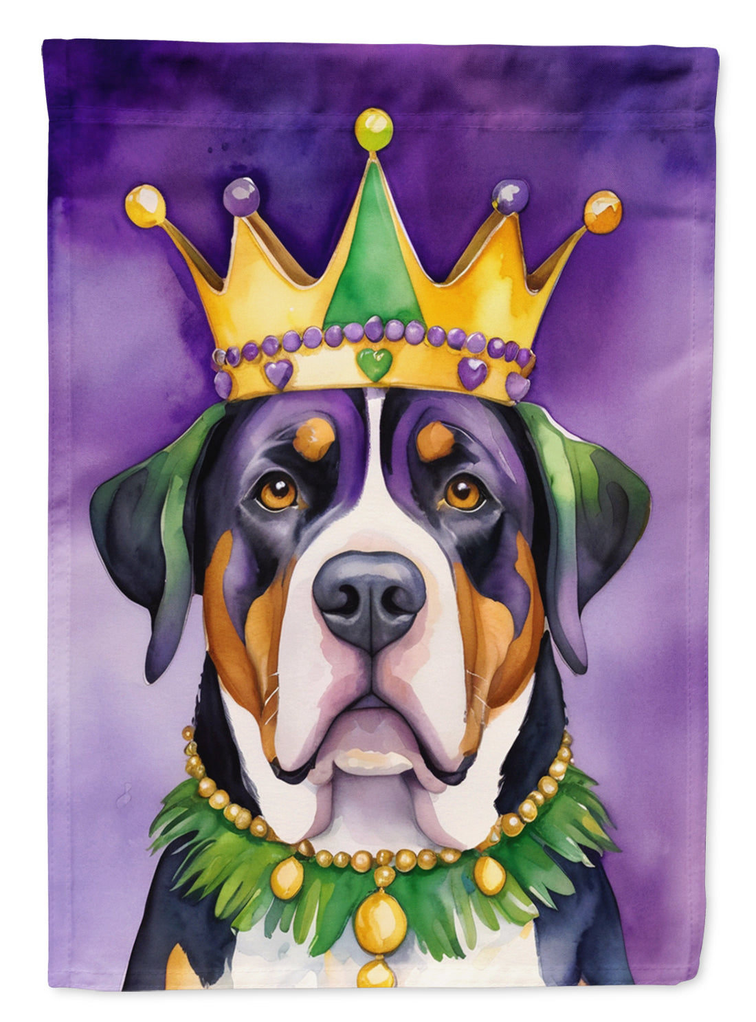 Greater Swiss Mountain Dog King of Mardi Gras Garden Flag - Vibrant Dog-Themed Yard Decor by Caroline's Treasures