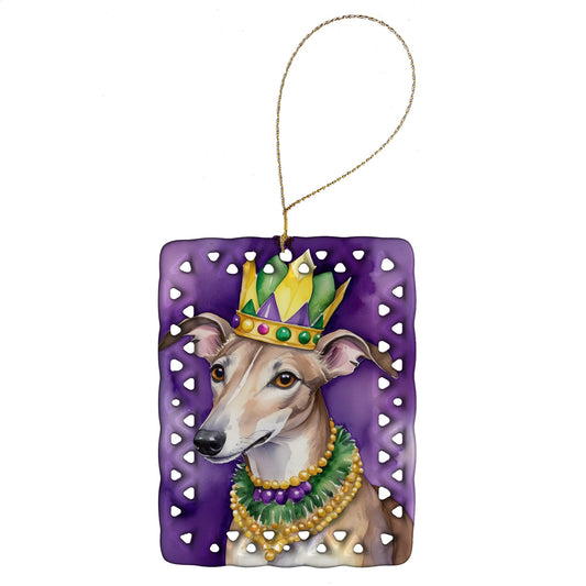 Greyhound King of Mardi Gras Porcelain Ornament